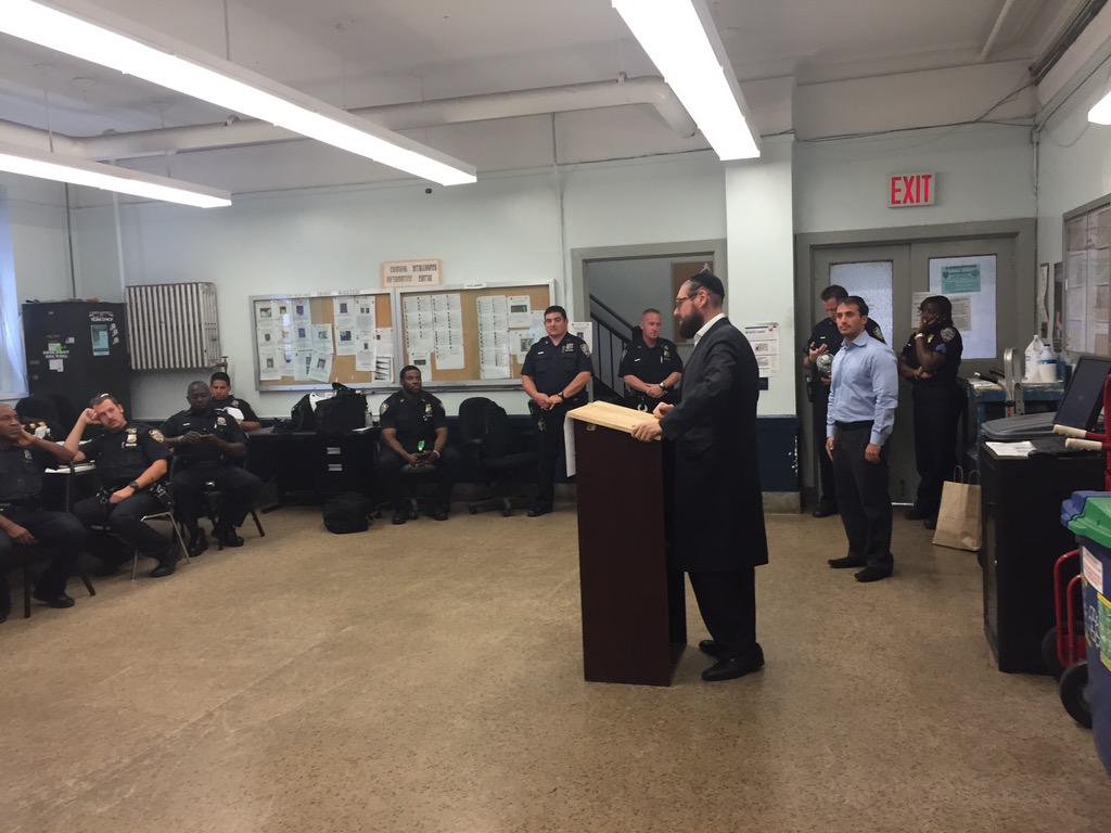 NYPD100Pct's tweet photo. Thank you,Matthew &amp; Sholem for coming to speak about the High Holy Days. The sweet bread is delicious! #Rockaways http://t.co/kznUy5TkjN