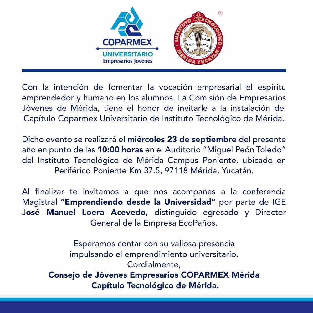 Rosecarrilo's tweet photo. Es para mi un honor invitarlos a la toma de protesta del Capítulo Universitario COPARMEX ITM que presidiré. http://t.co/H6XWhJIbn9