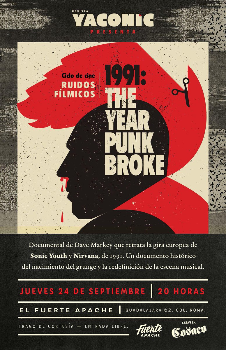 Yaconic's tweet photo. No se pierdan el jueves #RuidosFílmicos en @FuerrrteApache #SonicYouth #Nirvana a las 20:00 horas @cervezacosaco http://t.co/Q54M60Eb2q