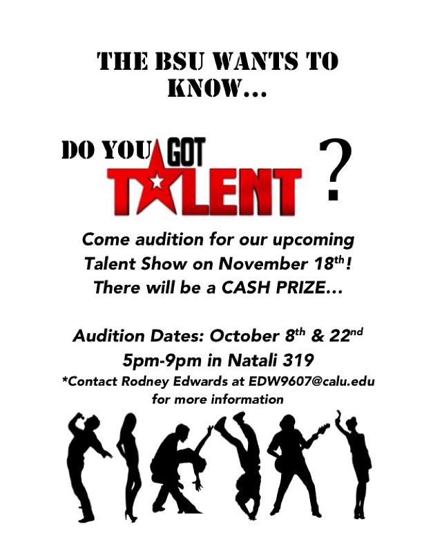 calu_bsu's tweet photo. Audition for our upcoming talent show!! Any talent is acceptable! #calu19 #calu18 #calu17 #calu16 @CalU2019 http://t.co/xUV6uwxZt6