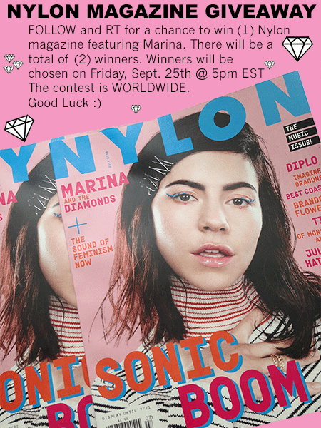 FYElectraHeart's tweet photo. RT &amp; Follow for a chance to win a Nylon Mag featuring Marina. 2 winners chosen on Sept. 25th @ 5pm EST. Worldwide. :) http://t.co/dGQI2CTdUU
