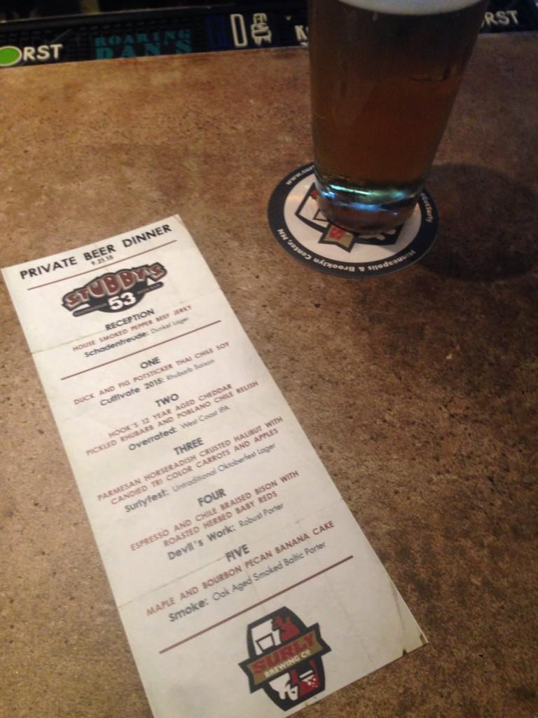 SurlyBrewingWI's tweet photo. Time to get this (dinner) party started! #GetSurly #StubClub http://t.co/qSGUGu0JM2