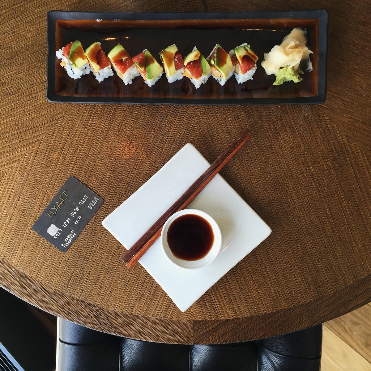 Hyatt's tweet image. Whether traveling or at home, sushi is always right! #2xpoints #hyattcreditcard