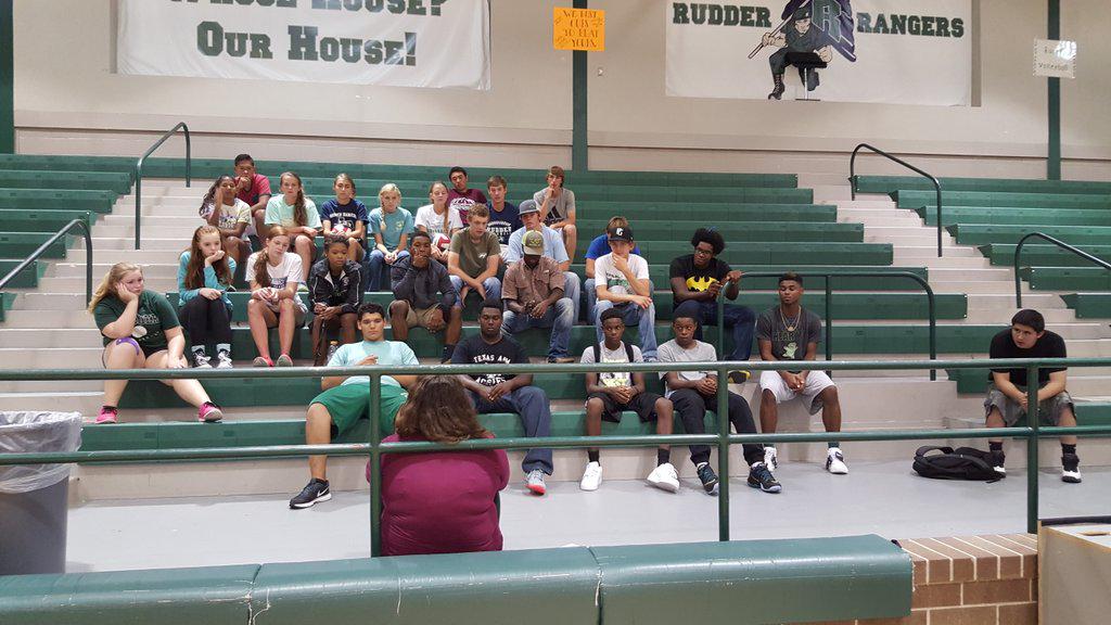 RudderNationTX's tweet photo. @RudderNationTX players at FCA!! Addison McCaleb sharing her testimony about being identified apart from sports! http://t.co/VnPXWgHTmT