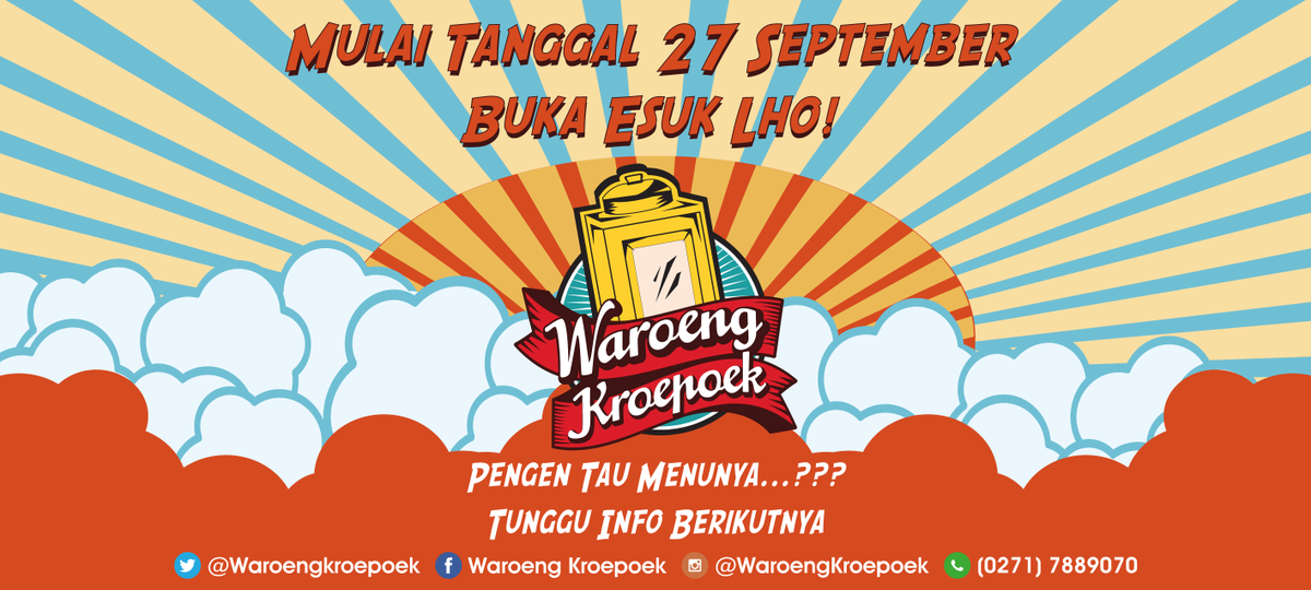 Woro-woro!! Mas, mbak, pakdhe, budhe, adek-adek semua.. Waroeng Kroepoek mulai tanggal 27 September buka esuk lhoo!