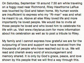 Riley LaRue - A Life Celebrated rileylarue.com #RIPRiley #RileyLaRue