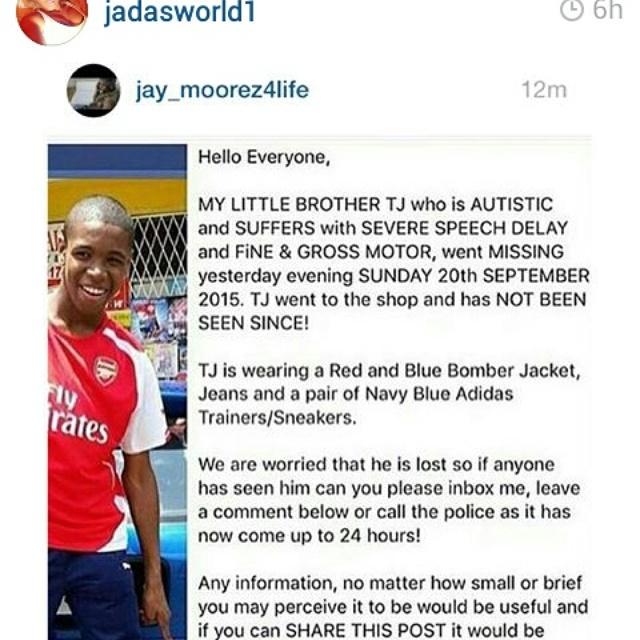 EVMACO_OFFICIAL's tweet photo. Please help this young vulnerable boy be reunited with his family. #findTJ #share and #RT. http://t.co/dXxBrdaYz5