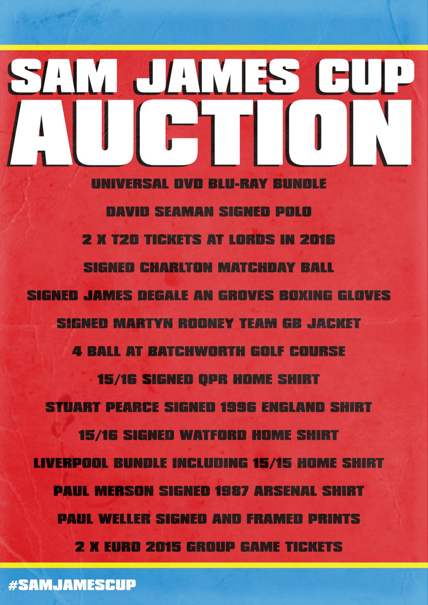 SamJamesCup's tweet photo. #SamJamesCup auction raising money for @MacmillanCancer and more. Bid here... http://t.co/cQAAGDWQO9 Please RT http://t.co/RsjZYfk8B6