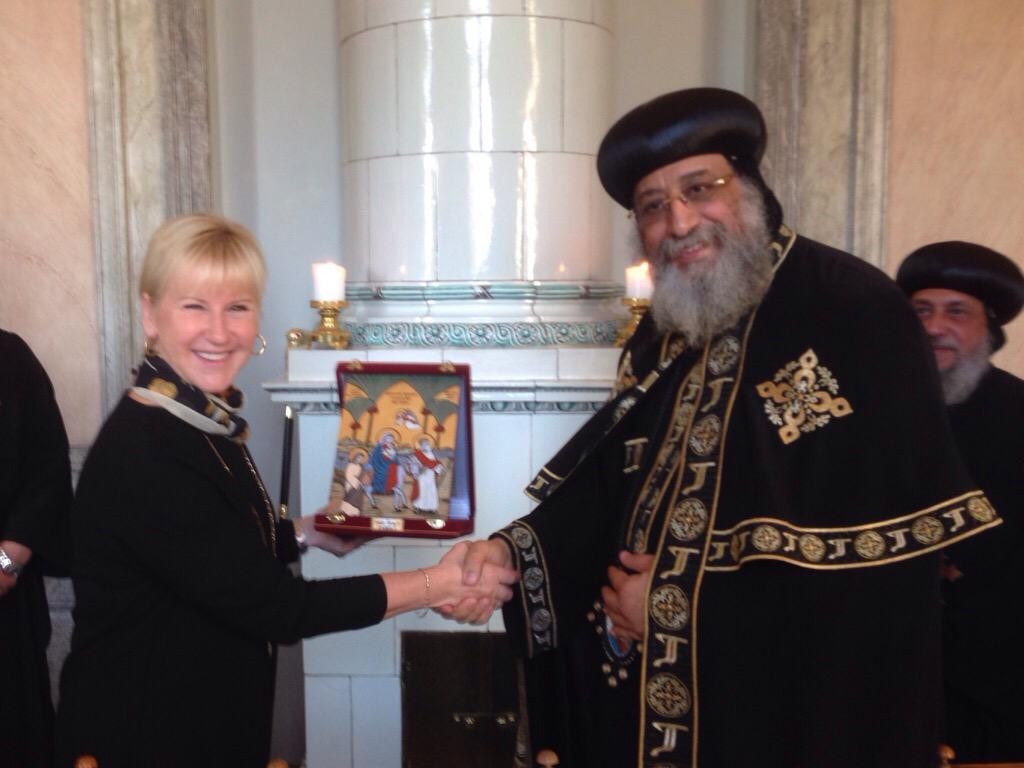 CSparre's tweet photo. Foreign Minister Margot Wallström in warm meeting w HH Pope Tawadros w focus on peace, dialogue &amp; education http://t.co/4X3NhAXt7O