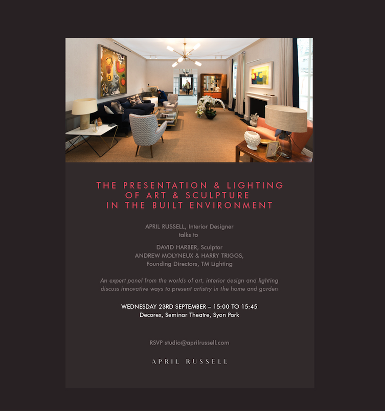 A_R_Studio's tweet photo. The presentation & lighting of art & sculpture in the built environment #Decorex_Intl @TMLighting @davidharber http://t.co/pdCV94HEWV