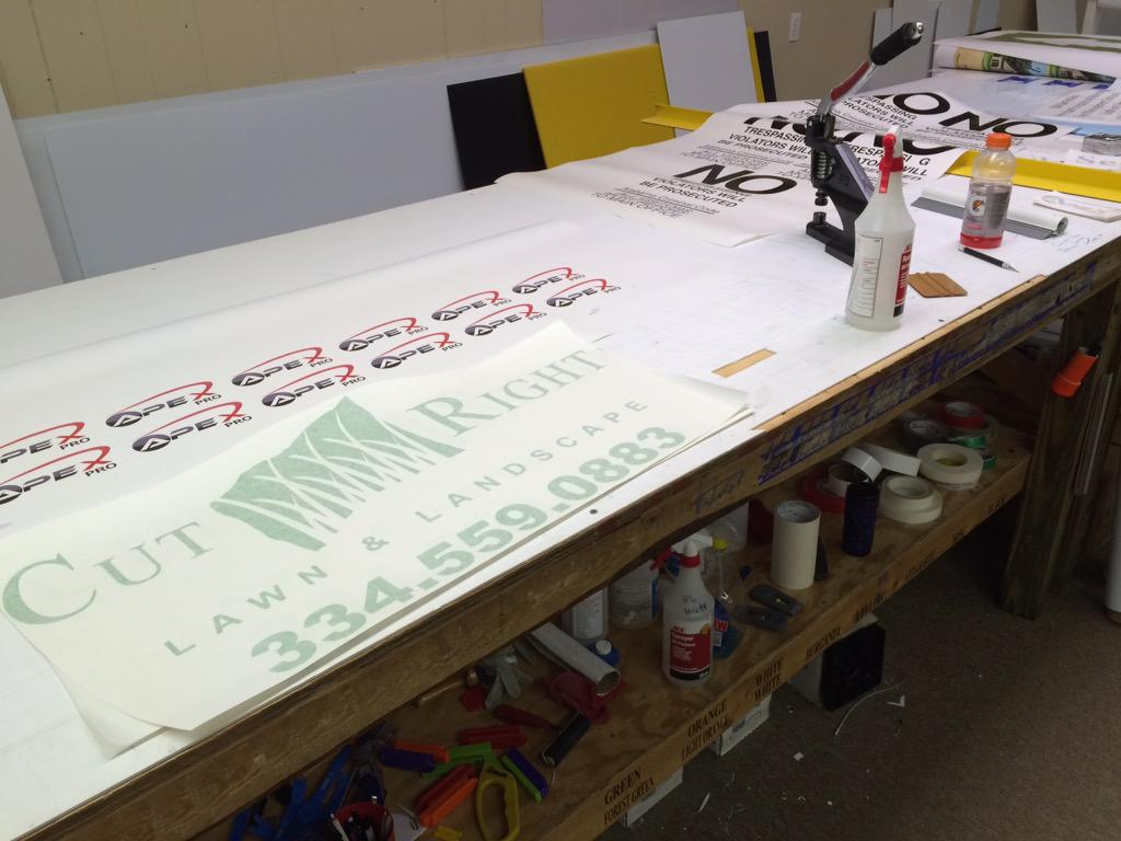 Mr_superdooper's tweet photo. This is what it looks like to be a graphic artist with a sign shop. Arts and crafts all day lol http://t.co/c0eZ52yxUo