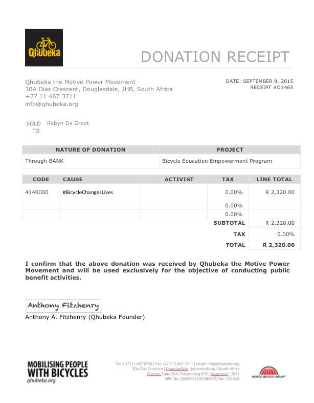 robyndegroot's tweet image. Donation made! Even though 1 bicycle seems so insignificant:"A journey of a thousand miles begins with a single step"