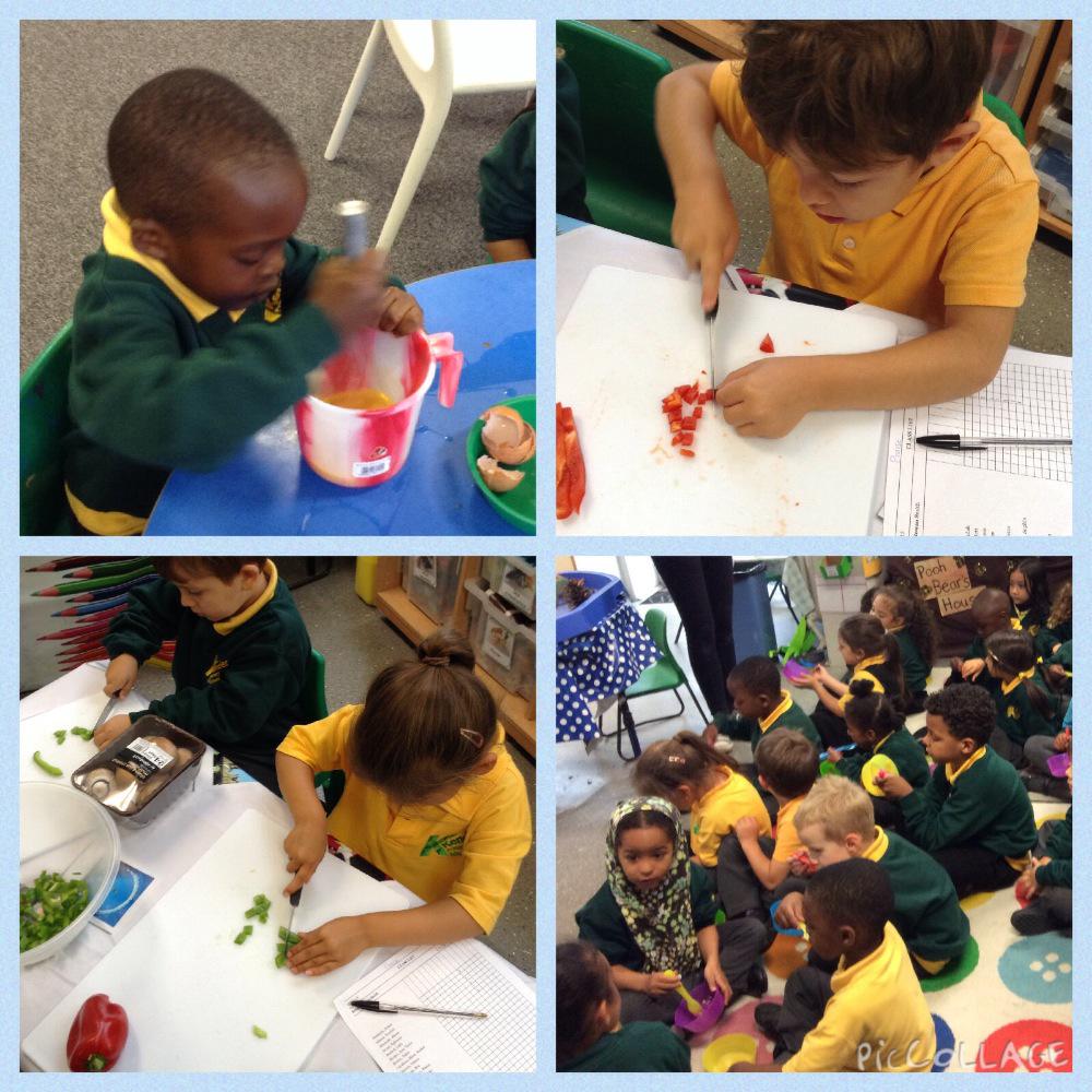 Kender_RecR's tweet photo. Careful cutting &amp; mixing to make scrambled eggs using the eggs we collected from the chickens- yum yum! @KenderSchool http://t.co/Wdcdv4EQmB
