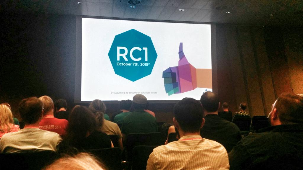 imregmelig's tweet photo. Release candidate 1 for #drupal 8 on October 7! @DrupalConEur #driesnote http://t.co/EVUDqkgu4U