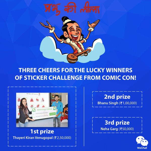 WeChatIndia's tweet photo. Cheers to all our Sticker Challenge winners from Comic Con, Hyderabad! #WorldStickerDay #WeChatAtComicCon http://t.co/Z59IcZl07c