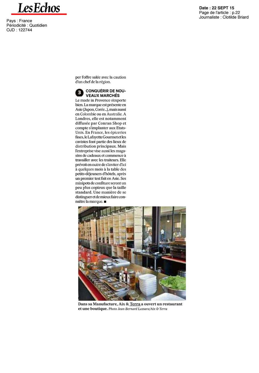 MarionAsalAC's tweet photo. Paru ce jour : superbe article de @ClotildeBriard sur la Manufacture @Aixetterra dans @LesEchos. A lire ! http://t.co/DAhyyfHfEk