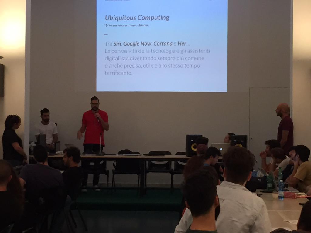 RythmLabs's tweet photo. RT wearenois3: Carlo Frinolli sta introducendo #wearable #ux e ubiquitous computing allo IED_Roma #mobilehacktea #… http://t.co/Dz4S45q61s