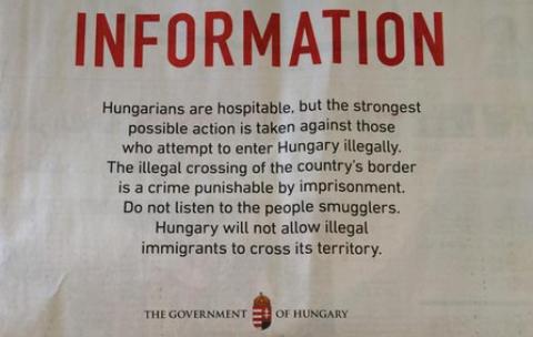 balazscseko's tweet photo. "Hungarians are hospitable,but..." #HunGov's ad in Lebanese &amp; Jordanian newspapers VS "illegal immigrants" #refugees http://t.co/zC82qvcvvo