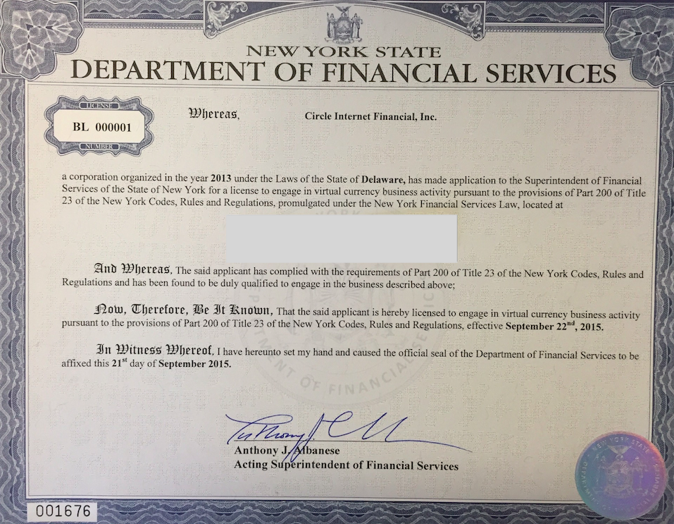 MattAnderson_NY's tweet image. NYDFS today issued the first BitLicense to a digital currency firm (@circlepay). License number: BL-000001 #bitcoin