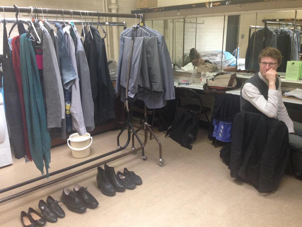 backstage4ward's tweet photo. The costumes are in! @IrishCanadian2 contemplating his work as we wait for rigging to finish. #TheAdding http://t.co/EYcLGRi8DW