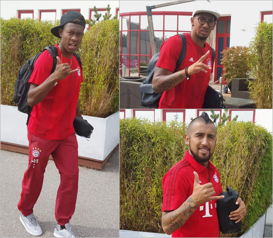 FCBayern's tweet photo. .@David_Alaba, @JB17Official und @kingarturo23 sind bereit für #FCBWOB. ✌ Und ihr? #packmas #MiaSanMia http://t.co/D3jYte5iOI