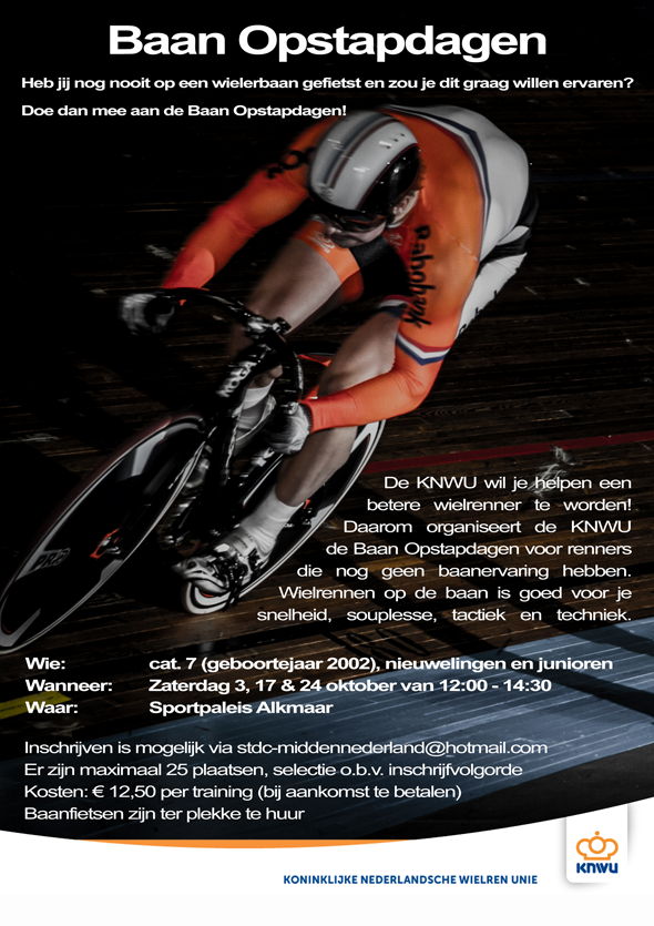 Ben je nieuweling of junior en heb je nog nooit op de baan gefietst? Ervaar het tijdens de Baan Opstapdagen!