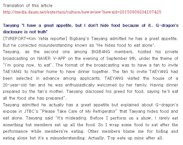 Trans) Taeyang "I have a great appetite... but GD's disclosure is not truth"  😁😁😂😂👏
(eng sub) vlive.tv/video/1677