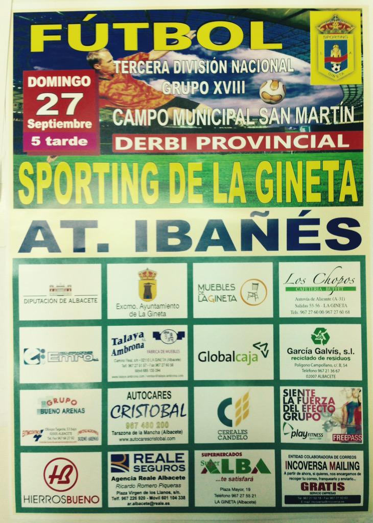 SportingGineta's tweet photo. Proximo derbi provincial @SportingGineta vs @AtIbanes domingo 27 a las 5 de la tarde todos al San Martin de La Gineta http://t.co/VkjjMJDcTq