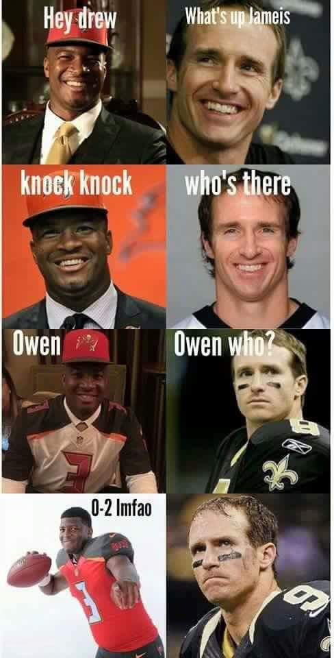 Image result for drew brees knock knock owen who