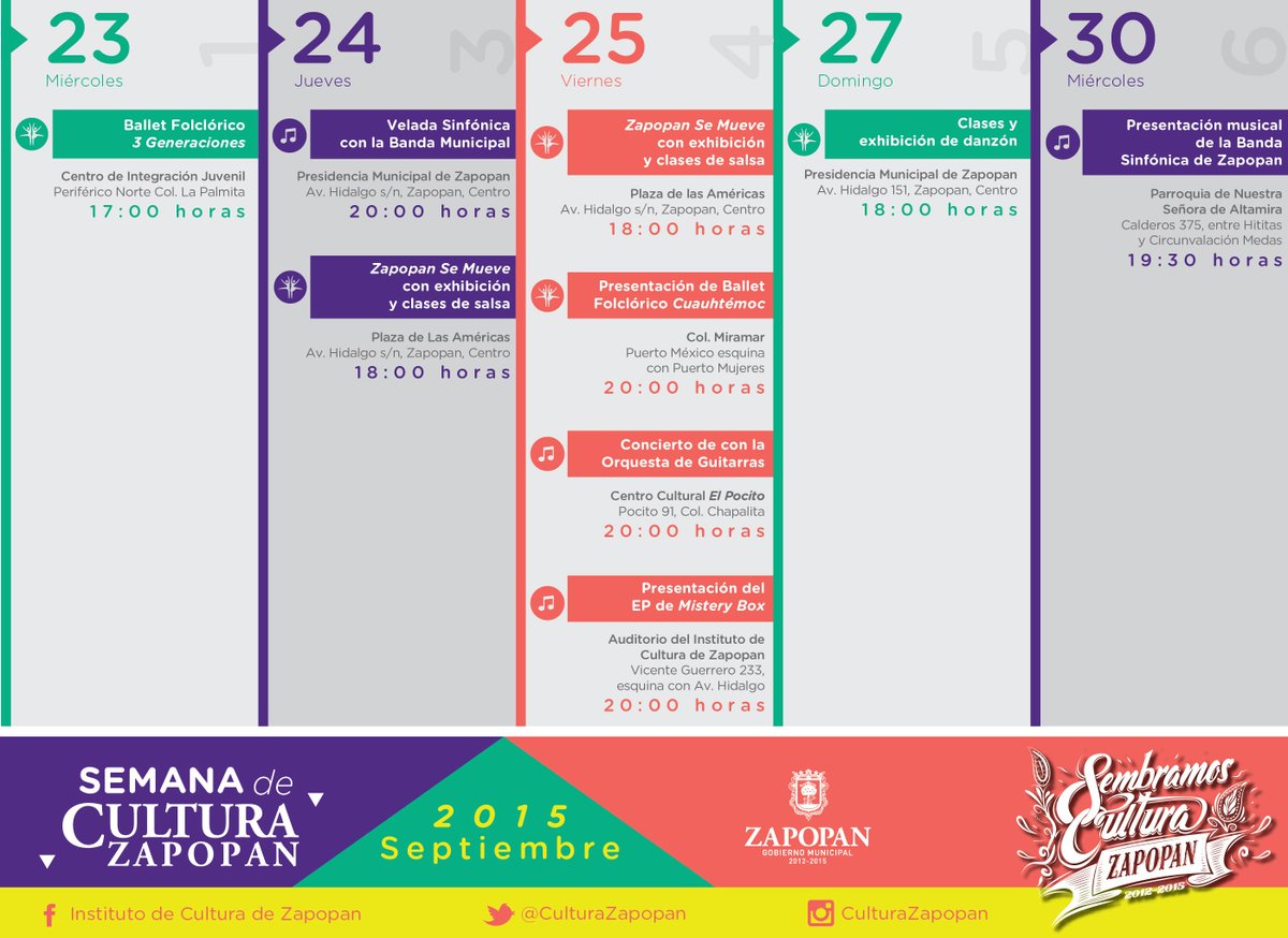CulturaZapopan's tweet photo. ¡Esta semana tenemos muchas sorpresas! Conoce nuestra agenda semanal y sé parte de #Cultura #Zapopan #Jalisco #Mexico http://t.co/YNoo2xeXvm