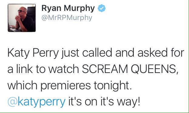 Scream_QueensFR's tweet photo. @katyperry elle aussi attends avec impatience le grand season premiere de #ScreamQueens ! ❤️😍😘🔪 http://t.co/Gcf2sQva1U