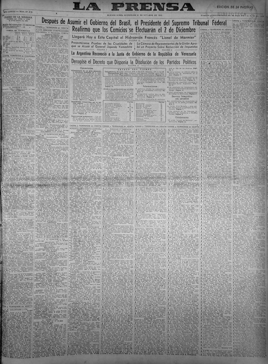 70Octubres's tweet photo. [TAPA] #LaPrensa: Derogóse el decreto que disponía la disolución de los partidos políticos #1945 https://t.co/xSe2aNi2Wi
