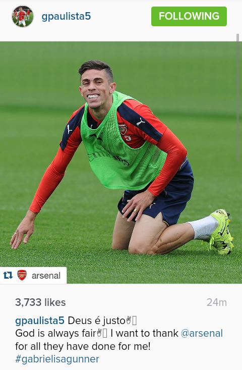 Gabriel thrilled after having red card rescinded. #Arsenal