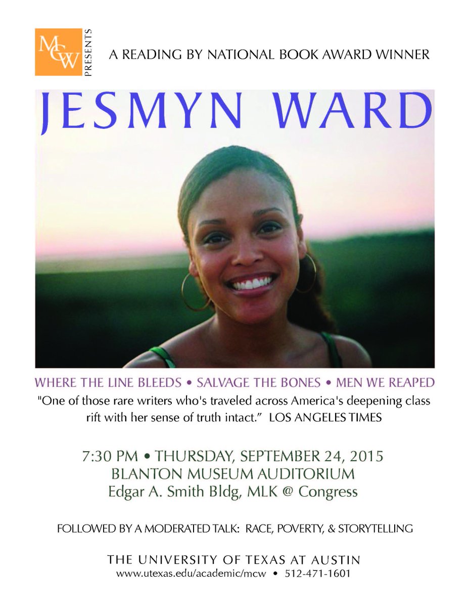 Shelf_Life_UT's tweet photo. National Book Award winner Jesmyn Ward will be at Blanton Thursday night http://t.co/MPNG6aVqQl
