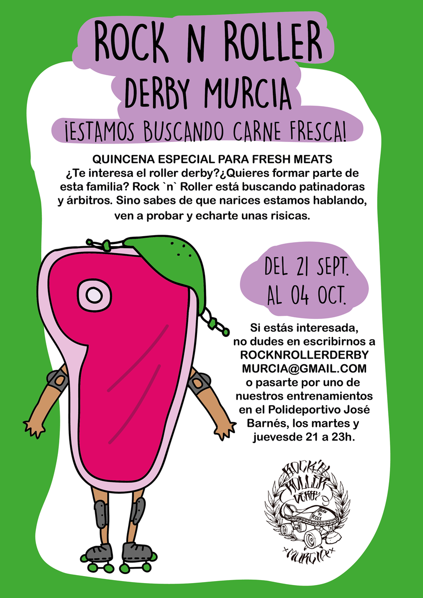 ¡Buscamos carne fresca! ¿Quieres probar en el #RollerDerby? Acércate a nuestros #entrenamientos estos días en #Murcia