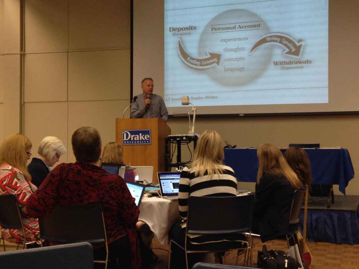 dmcampbe's tweet photo. @lester_laminack sharing brilliance about writers being readers #fallinstitute2015 http://t.co/yczwPyEgn2