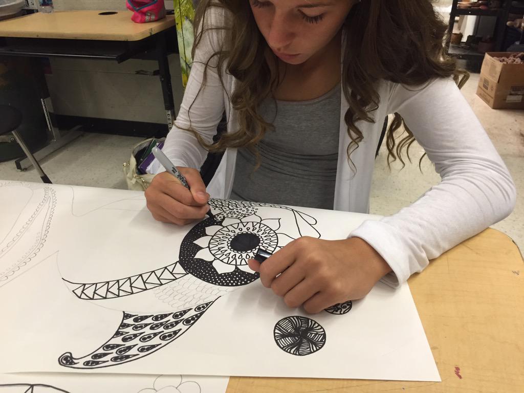 AHSartteacher's tweet photo. visual art students creating Zentangled works of art!! #COMMITtotheCOVE #NCCSBeTheBest #AlcovyHS @AHSartteacher http://t.co/RfKAQ6WYlz