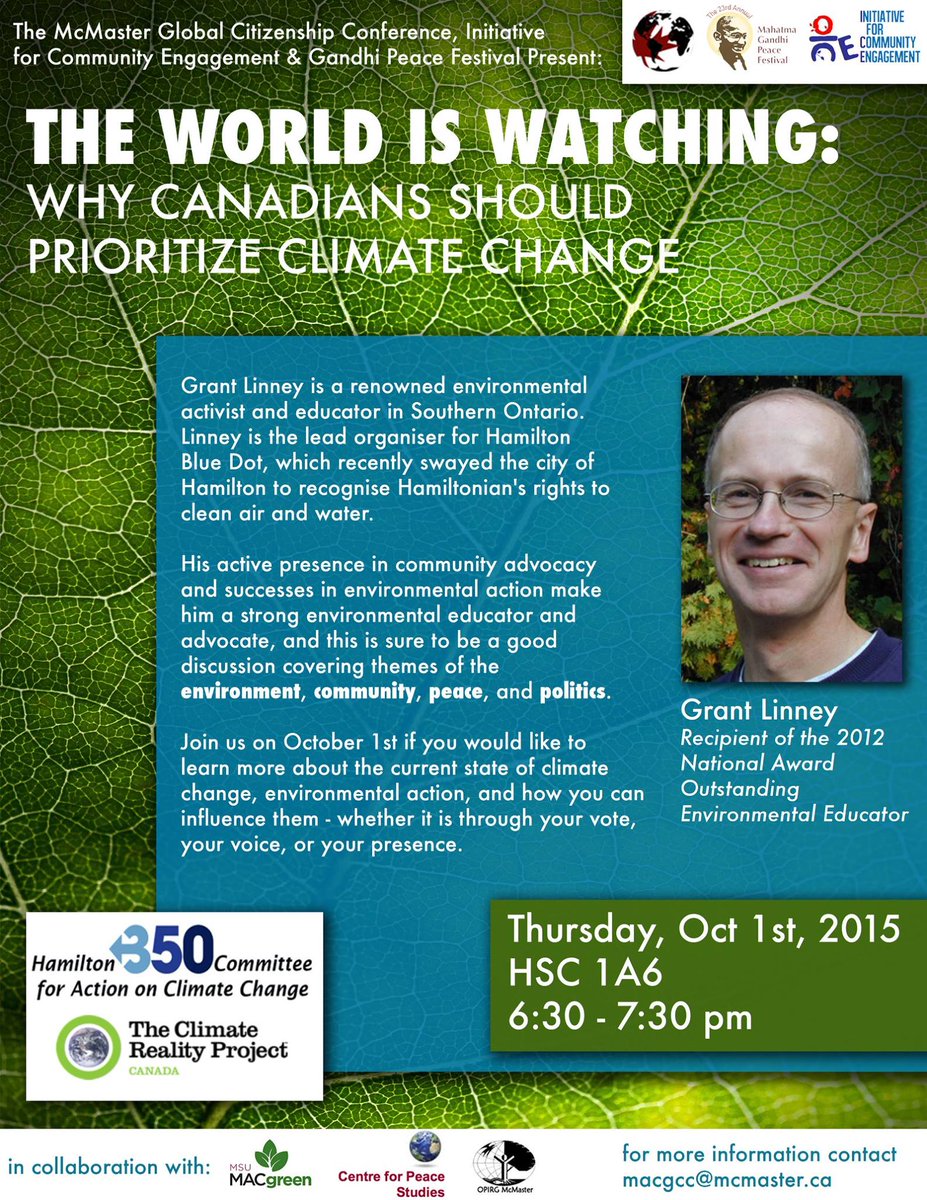 macgcc's tweet image. Come to @ClimateGrant&apos;s Oct.1st talk, 6:30-7:30 pm on McMaster campus! #Hamont @ActivismHamOnt #ClimateChangeIsReal