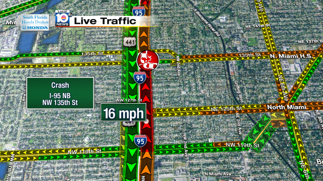 Crash on I-95 NB at 135th St. Speeds at 16mph #traffic #miami @JeniseFernandez http://t.co/EqCj9OfKwt