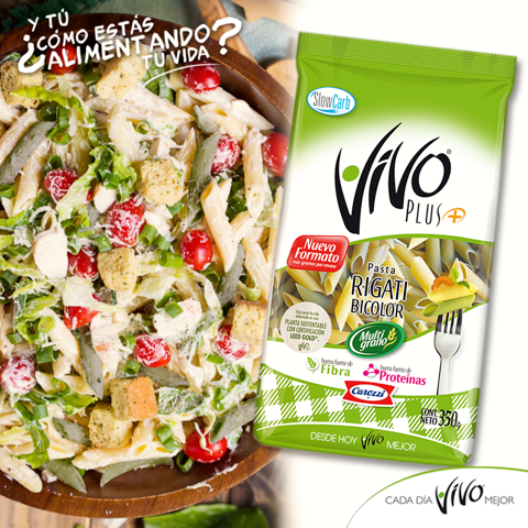 ¡Prepara esta rica ensalada con los Rigati Bicolor de #VIVO!
#CadaDíaVivoMejor