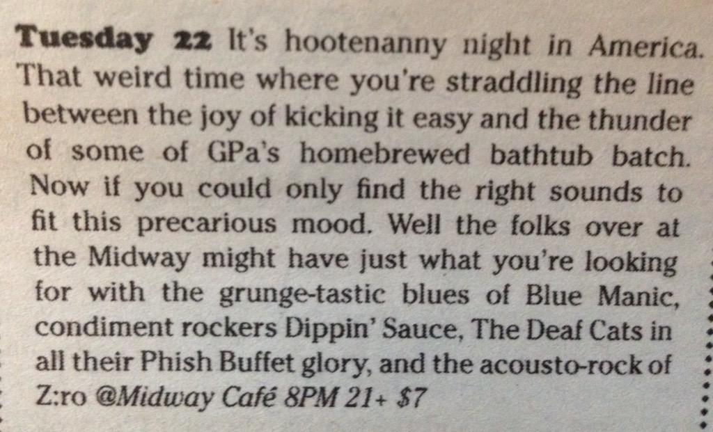 DippinSauceBand's tweet photo. @DippinSauceBand @themidwayjp @ZROBand #dippinsauce #supportlocal #TuesdayNightRock http://t.co/hFR3EAAKhY