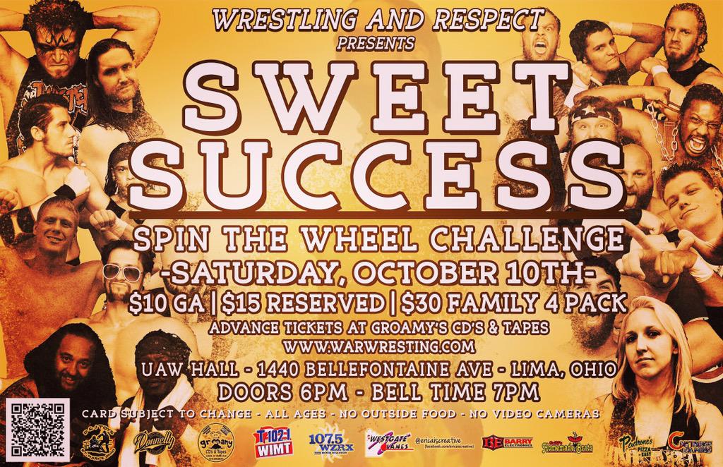 TheWARWrestling's tweet photo. "Spin The Wheel Challenge" on October 10th in Lima, Ohio at the UAW Hall. http://t.co/BTSDLgJUfB #warisassesinseats http://t.co/wuMMK7aBsn