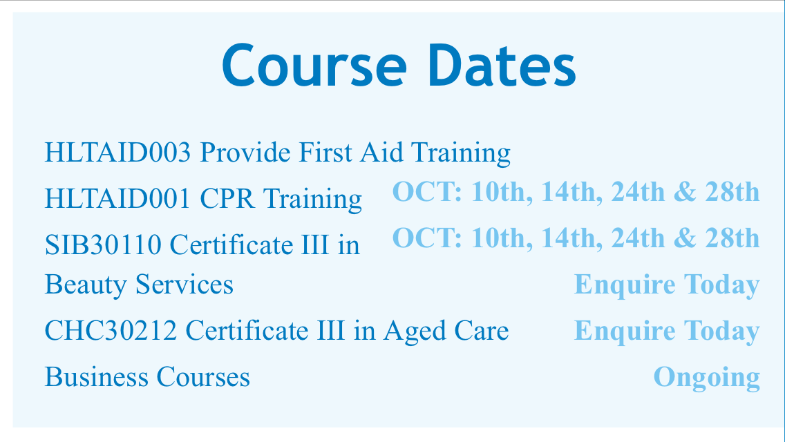 First Aid Dates October: $130pp 8:30am - 4:30pm #firstaidtraining #firstaidcairns #firstaidportdouglas