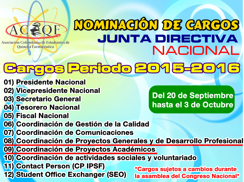 ACEQF_Oficial's tweet photo. Nueva información de cargos Junta Directiva Nacional 2015-2016 http://t.co/CBEEX8S1LC