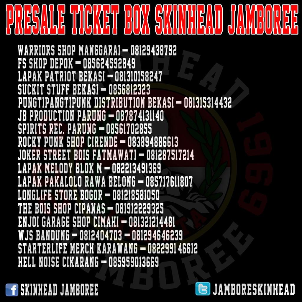 Tiket Box SKINHEAD JAMBORE untuk wilayah bogor bisa kalian beli di saya. Info 
081218581050 <a href="/longlife_store/">longlife_store</a>