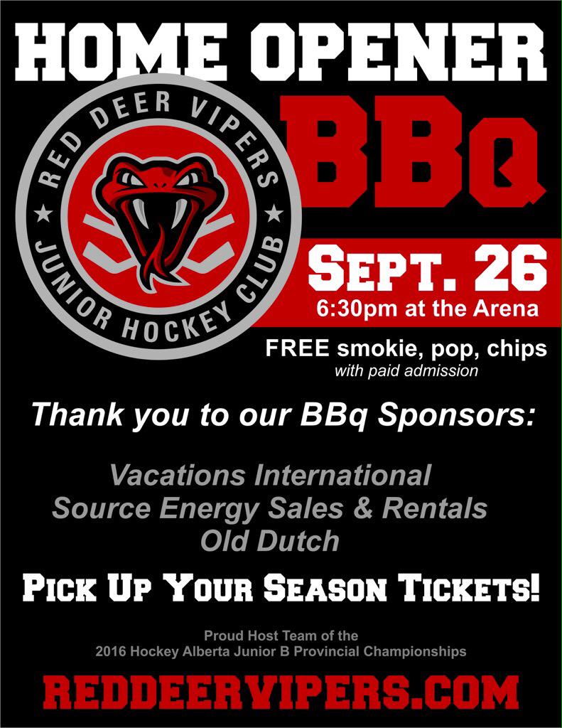 RedDeerVipers's tweet image. Be sure to join us this Saturday at 6:30 PM for our Home Opener BBQ. Details below.