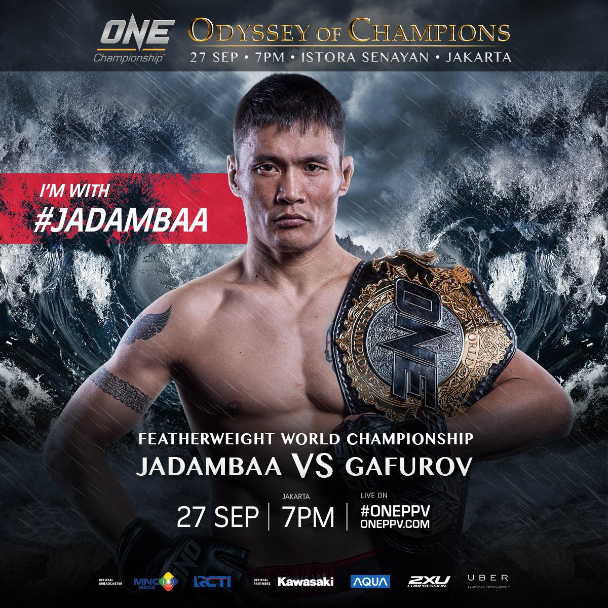 ONEChampionship's tweet photo. RETWEET if you're supporting #Jadambaa! #WorldChampionship #TitleFight #ONEFightNight #ONEPPV: http://t.co/3bXAXcTeJm http://t.co/nhb4bvXAZ8