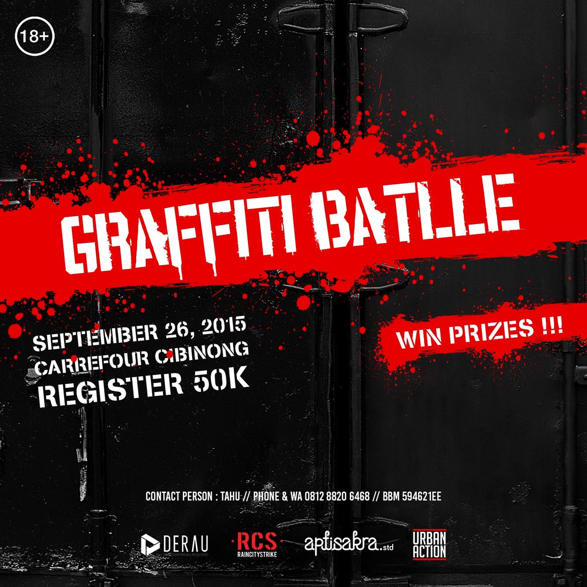 Masih tersisa 3 hari lagi untuk pendaftaran Derau x Urban Action Graffiti Battle Competition 2015! Daftarkan dirimu!
