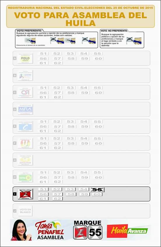 Así deberás votar este 25 de Octubre a la Asamblea del Huila! L55