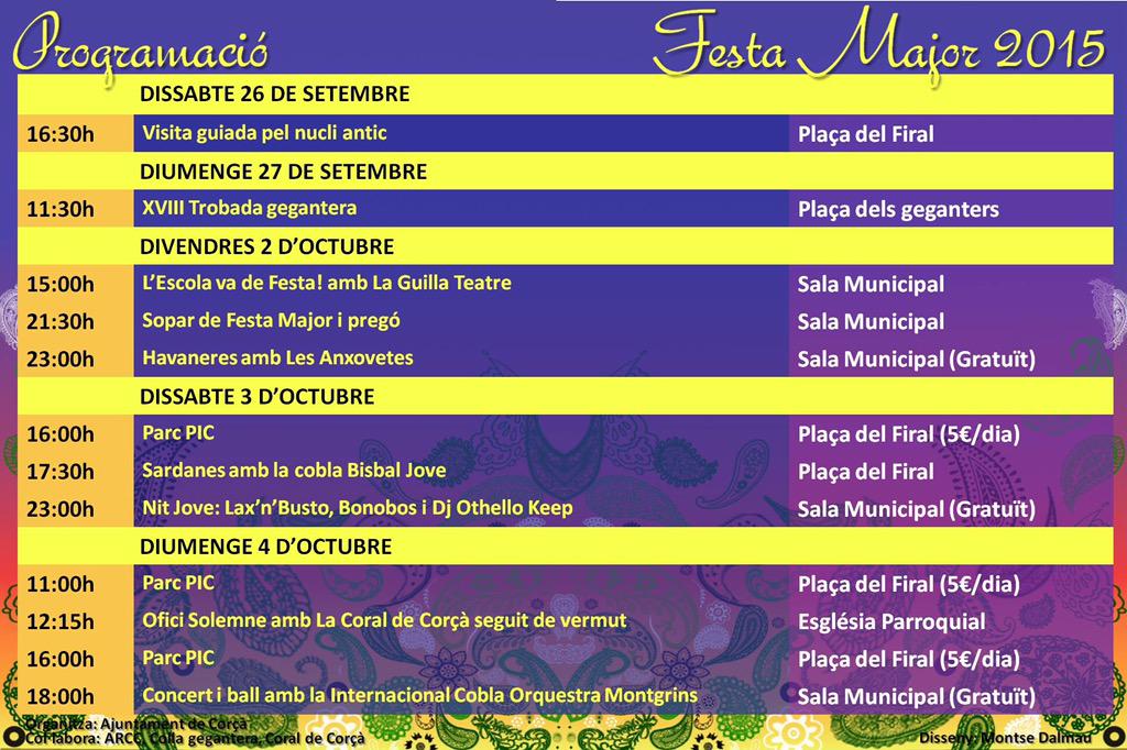 FMCorsa's tweet photo. Podeu consultar dies, horaris i espais de totes les activitats de la @FMCorsa 2015.
#FMCorçà #FestaMajor #BaixEmpordà http://t.co/lTIN4M2bUM